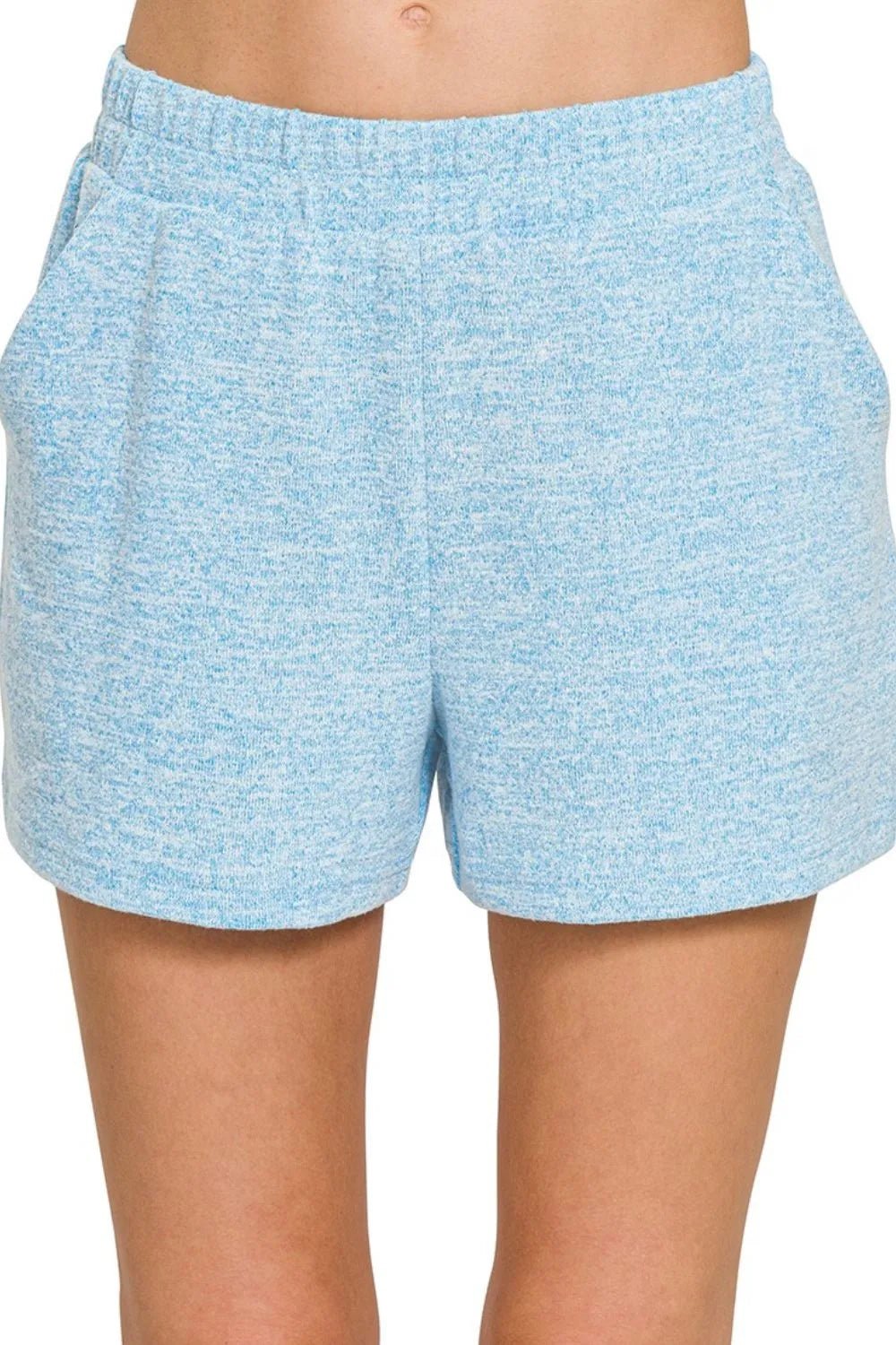 Zenana Soft Melange Hacci Elastic Waist Band Shorts - Bitsy Gypsy Boutique