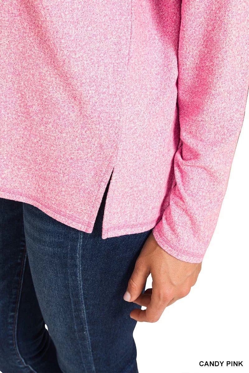 Zenana Soft Melange Hacci Exposed Seam Coin Pocket Tee - Bitsy Gypsy Boutique