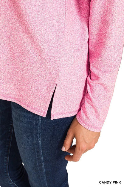 Zenana Soft Melange Hacci Exposed Seam Coin Pocket Tee - Bitsy Gypsy Boutique