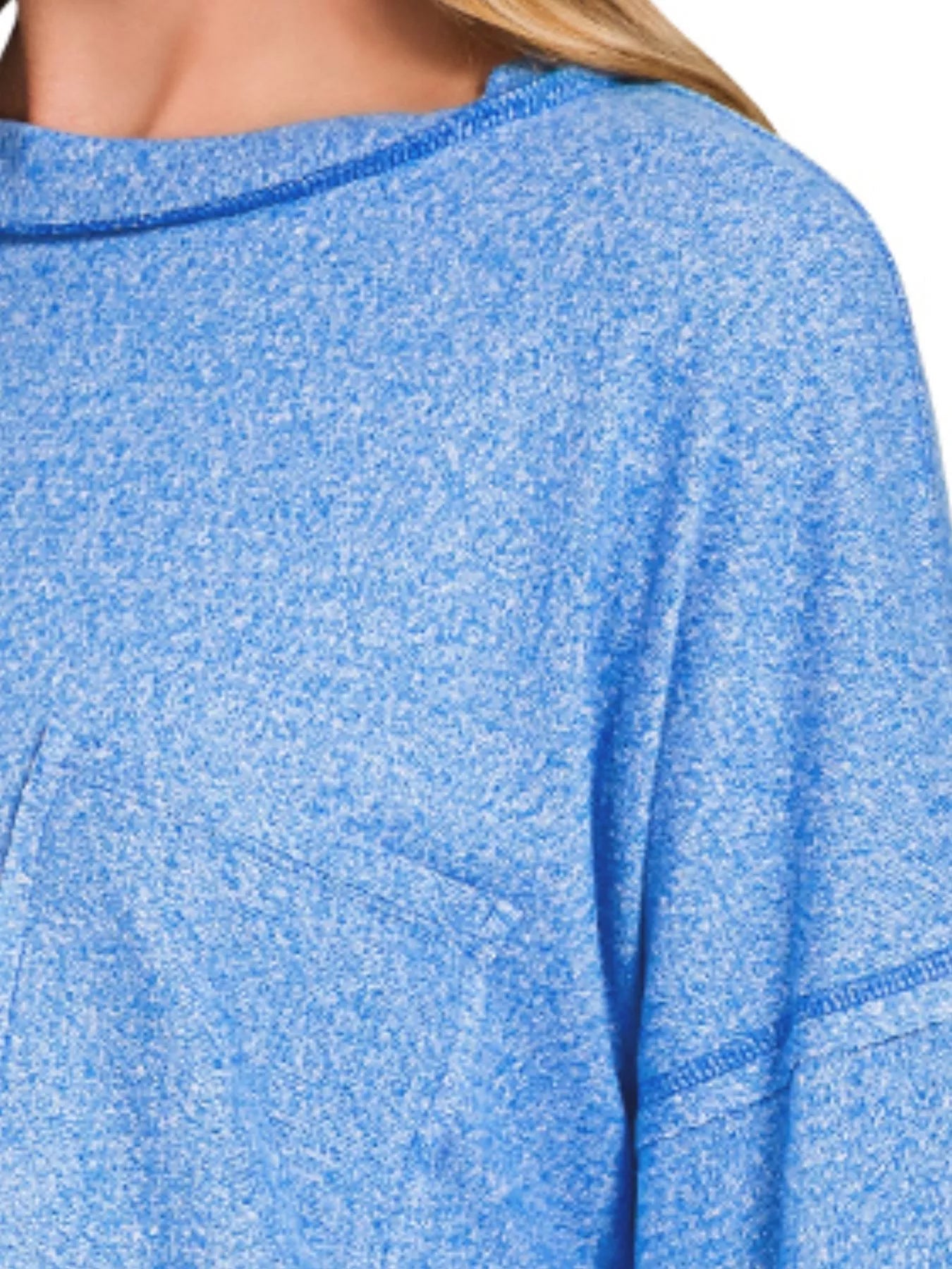 Zenana Soft Melange Hacci Round - Neck Long Sleeve T-Shirt - Bitsy Gypsy Boutique