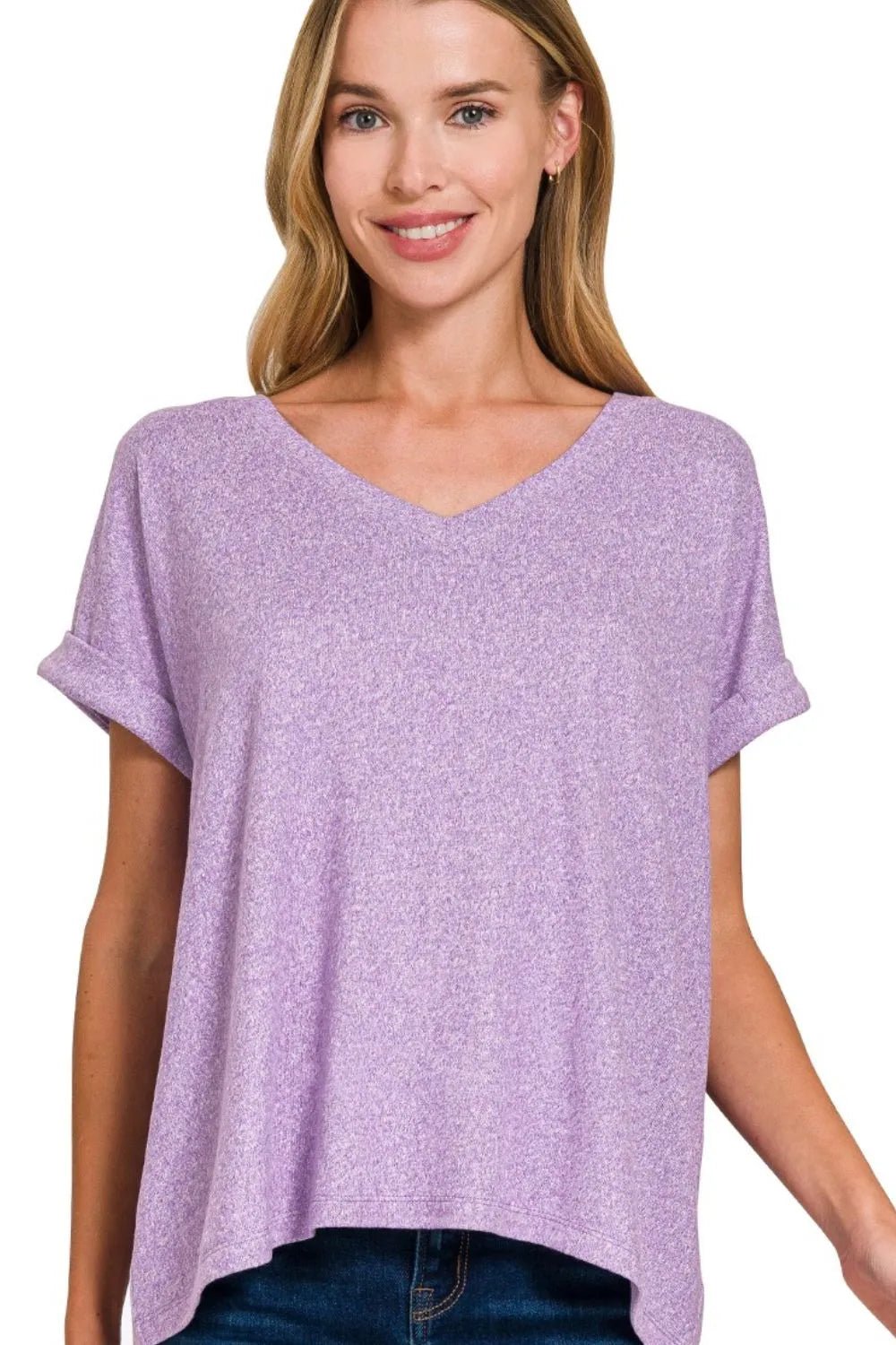 Zenana Soft Melange Hacci V - neck Tee - Bitsy Gypsy Boutique