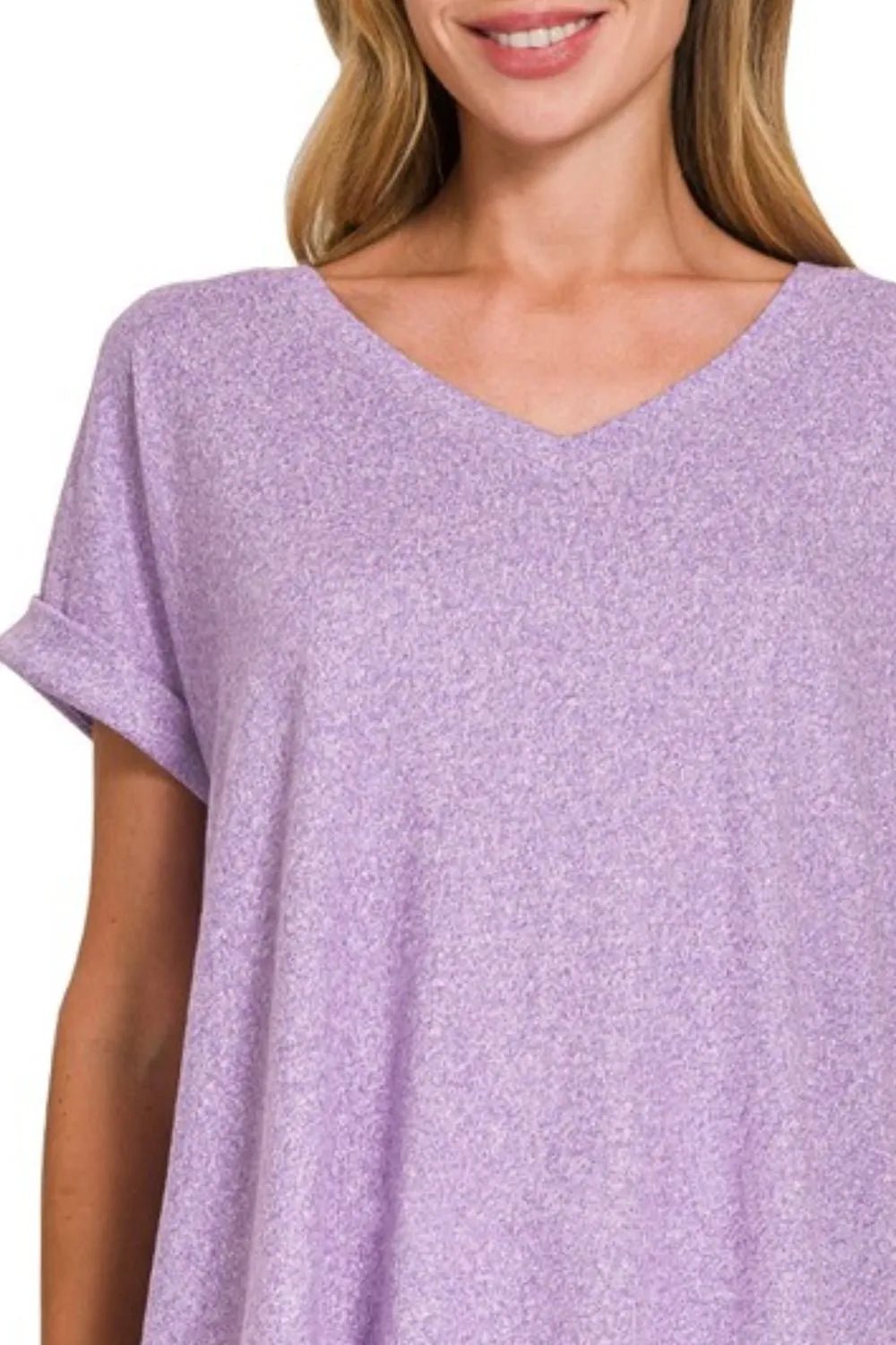 Zenana Soft Melange Hacci V - neck Tee - Bitsy Gypsy Boutique
