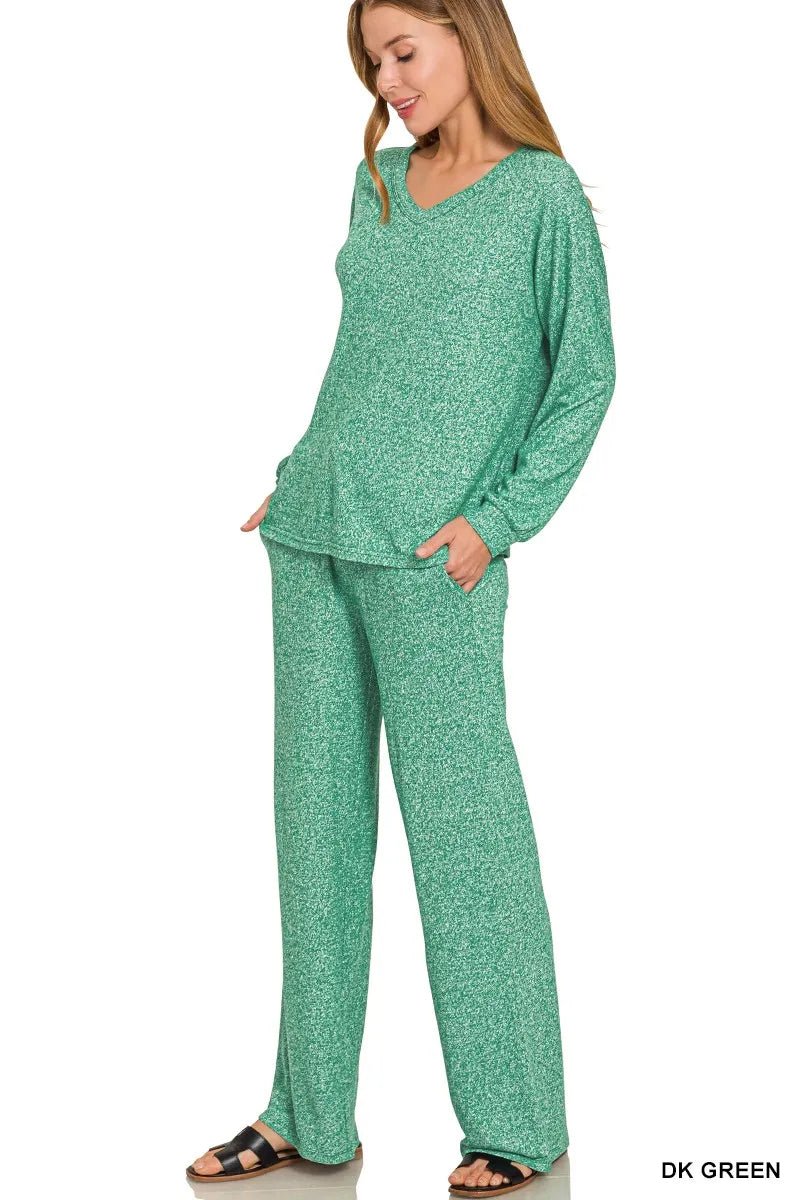 Zenana Soft Melange Long Sleeve Tee & Pants Set - Bitsy Gypsy Boutique