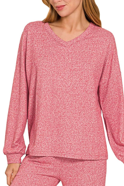 Zenana Soft Melange Long Sleeve Tee & Pants Set - Bitsy Gypsy Boutique