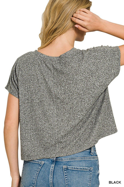 Zenana Soft Melange V - neck Drop Shoulder Cropped Top - Bitsy Gypsy Boutique