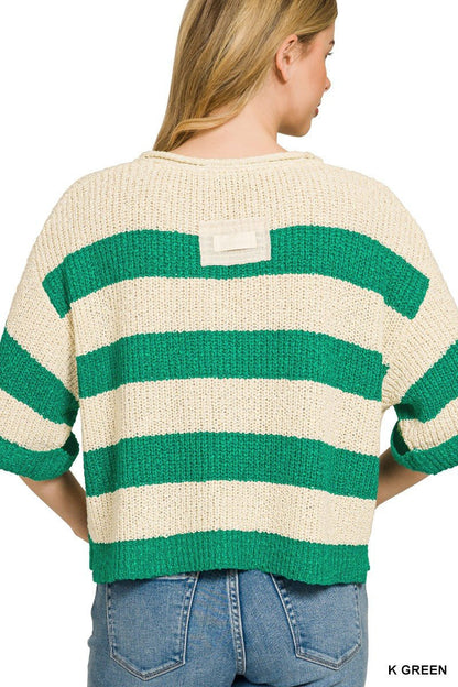 Zenana Split Neck Stripe Sweater - Bitsy Gypsy Boutique