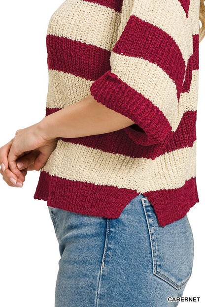 Zenana Split Neck Stripe Sweater - Bitsy Gypsy Boutique