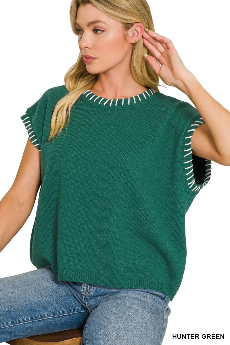 Zenana Stitch Detailed Oversize Sweater - Bitsy Gypsy Boutique