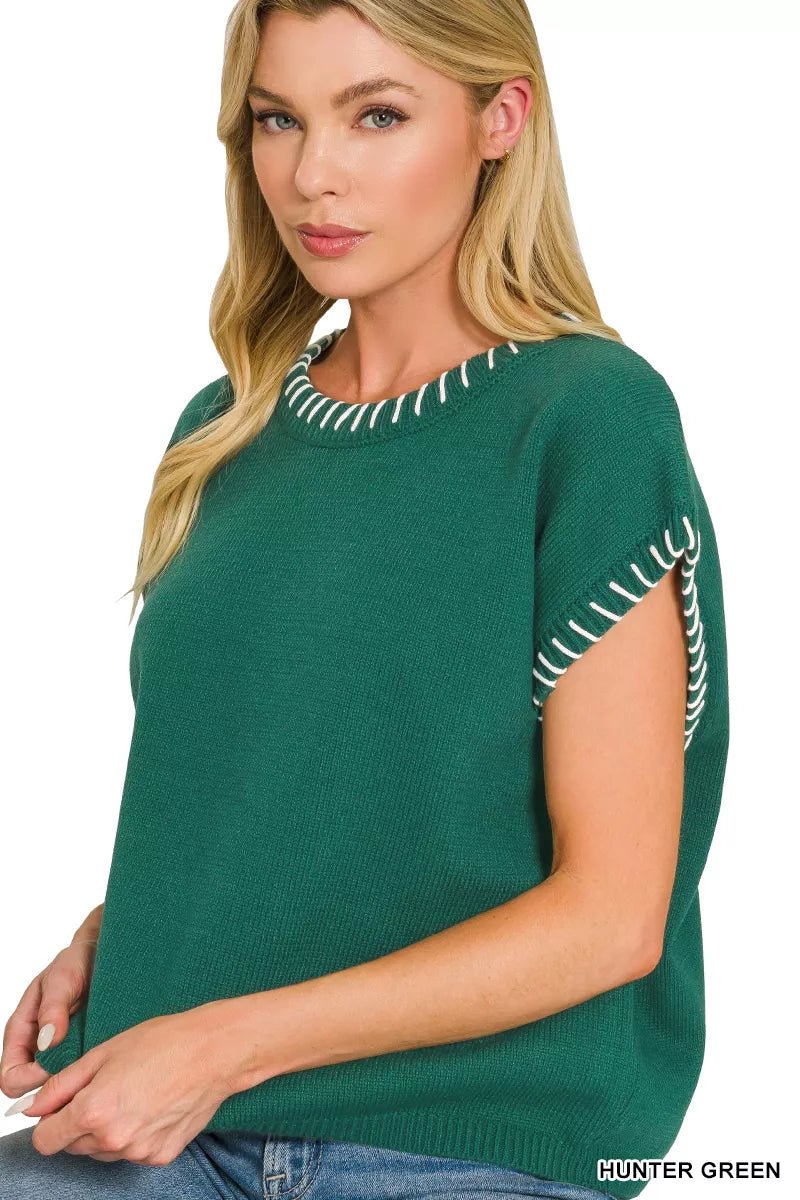 Zenana Stitch Detailed Oversize Sweater - Bitsy Gypsy Boutique