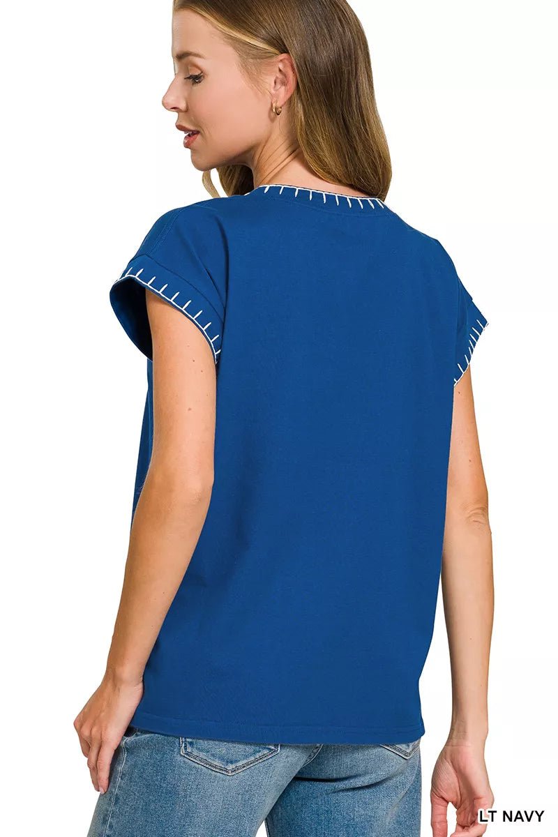 Zenana Stitch Detailed Oversize Top - Bitsy Gypsy Boutique