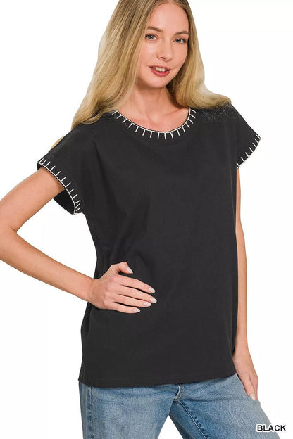 Zenana Stitch Detailed Oversize Top - Bitsy Gypsy Boutique