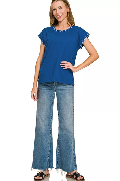 Zenana Stitch Detailed Oversize Top - Bitsy Gypsy Boutique