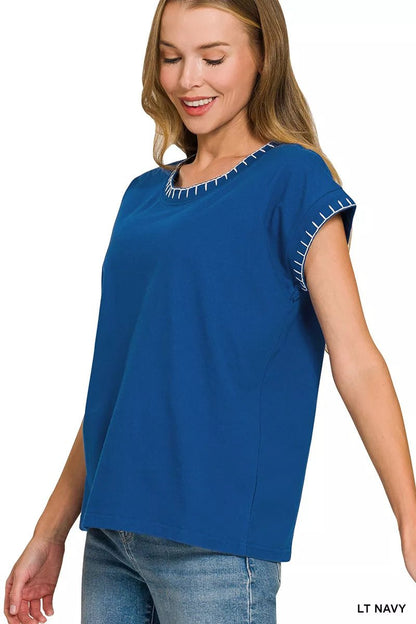 Zenana Stitch Detailed Oversize Top - Bitsy Gypsy Boutique