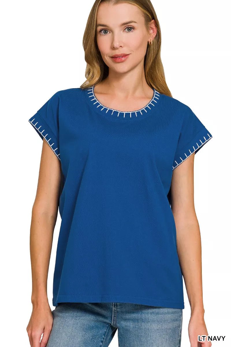 Zenana Stitch Detailed Oversize Top - Bitsy Gypsy Boutique