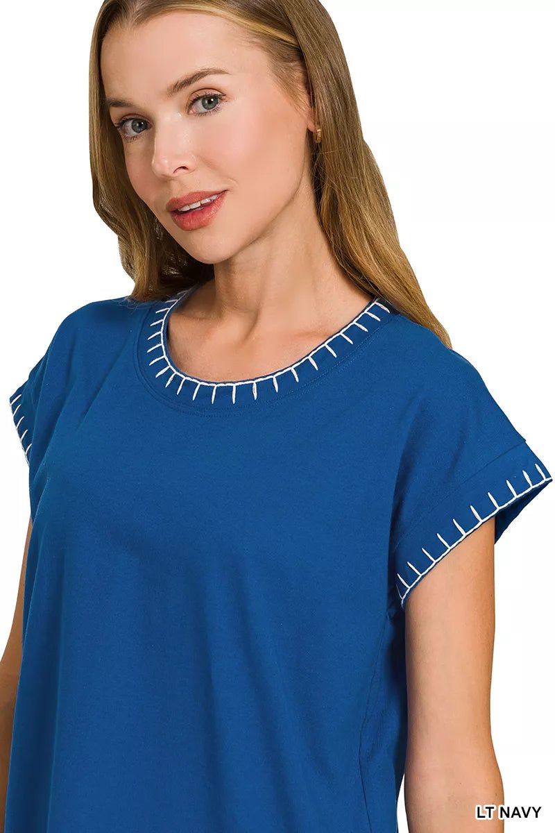 Zenana Stitch Detailed Oversize Top - Bitsy Gypsy Boutique
