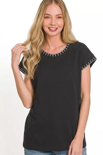 Zenana Stitch Detailed Oversize Top - Bitsy Gypsy Boutique