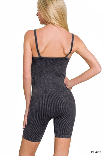 Zenana Stone Washed Ribbed Seamless Romper - Bitsy Gypsy Boutique