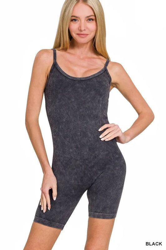 Zenana Stone Washed Ribbed Seamless Romper - Bitsy Gypsy Boutique