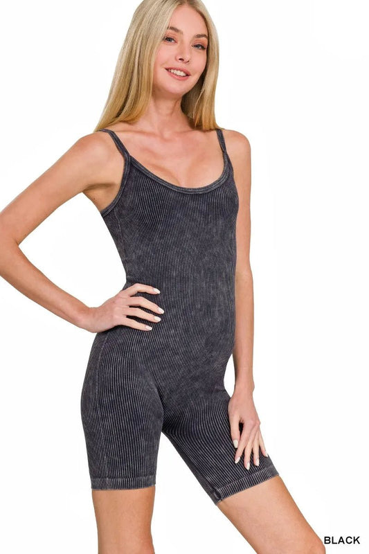 Zenana Stone Washed Ribbed Seamless Romper - Bitsy Gypsy Boutique