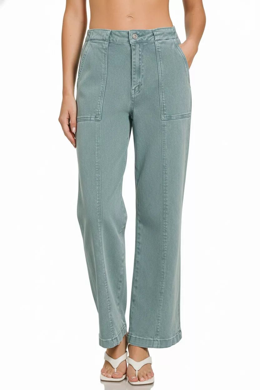 Zenana Straight Leg Utility Pocket Jeans - Bitsy Gypsy Boutique