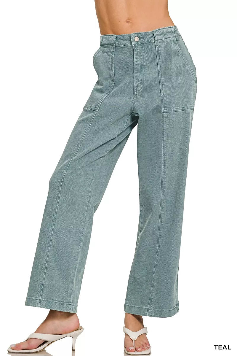 Zenana Straight Leg Utility Pocket Jeans - Bitsy Gypsy Boutique