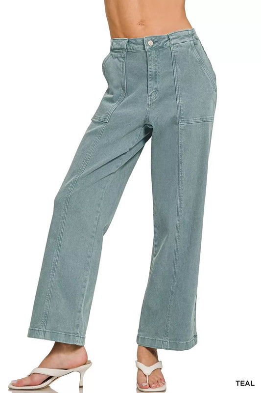 Zenana Straight Leg Utility Pocket Jeans - Bitsy Gypsy Boutique