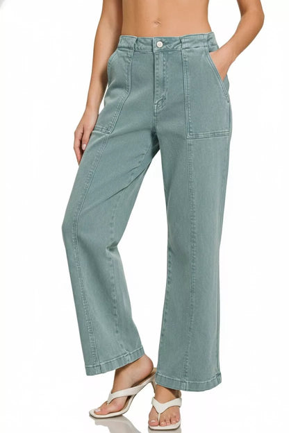 Zenana Straight Leg Utility Pocket Jeans - Bitsy Gypsy Boutique