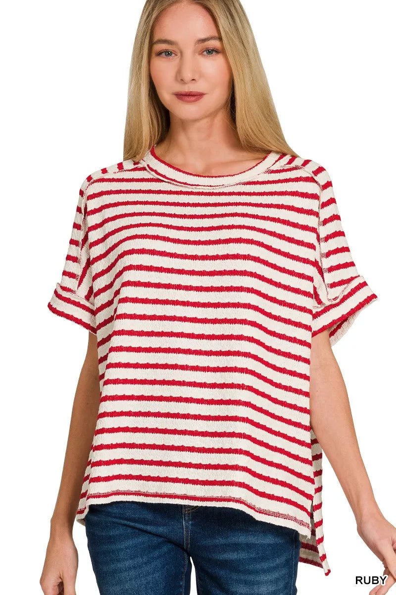 Zenana Stripe Jacquard Round - Meck Tee - Bitsy Gypsy Boutique