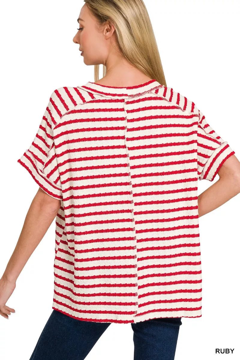 Zenana Stripe Jacquard Round - Meck Tee - Bitsy Gypsy Boutique