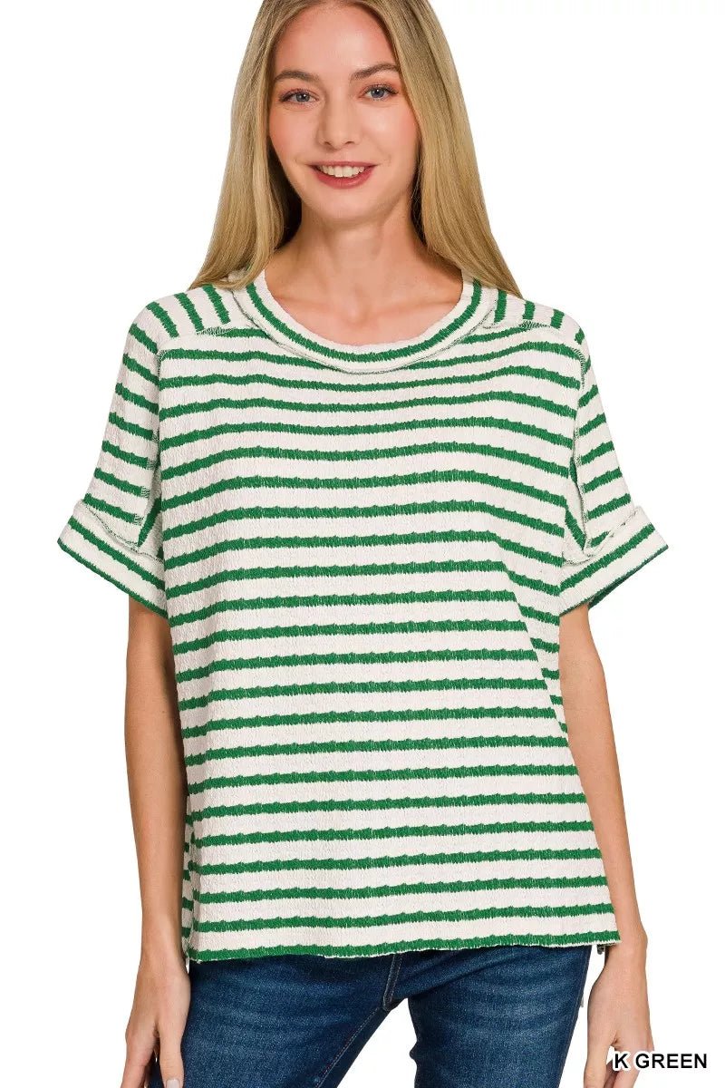 Zenana Stripe Jacquard Round - Meck Tee - Bitsy Gypsy Boutique