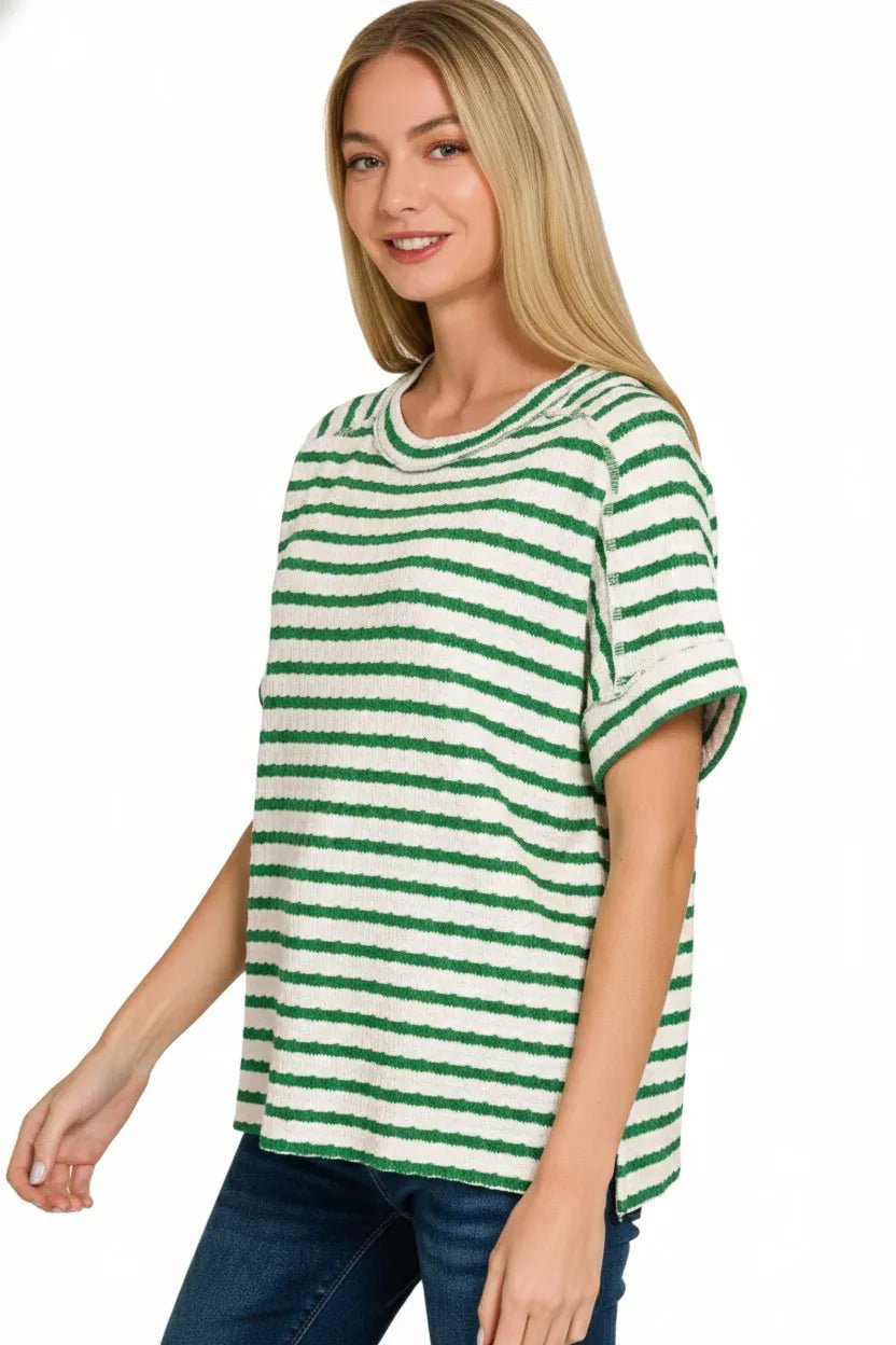 Zenana Stripe Jacquard Round - Meck Tee - Bitsy Gypsy Boutique