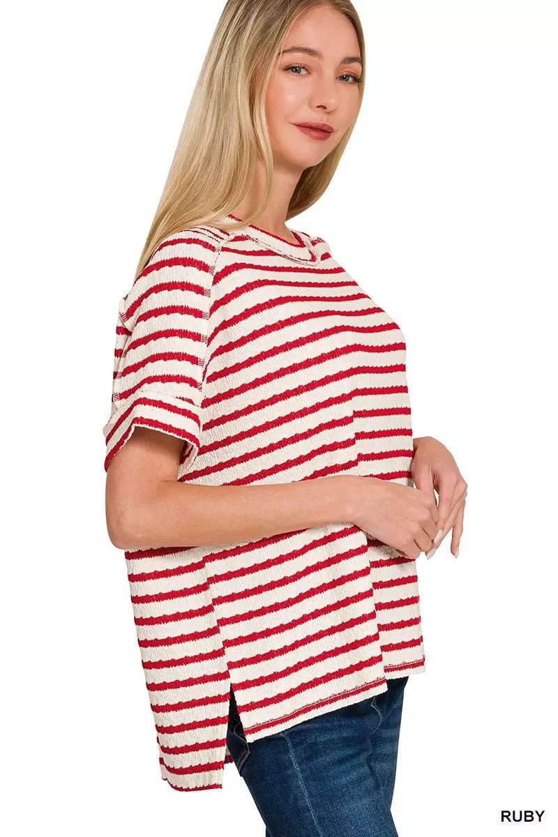Zenana Stripe Jacquard Round - Meck Tee - Bitsy Gypsy Boutique