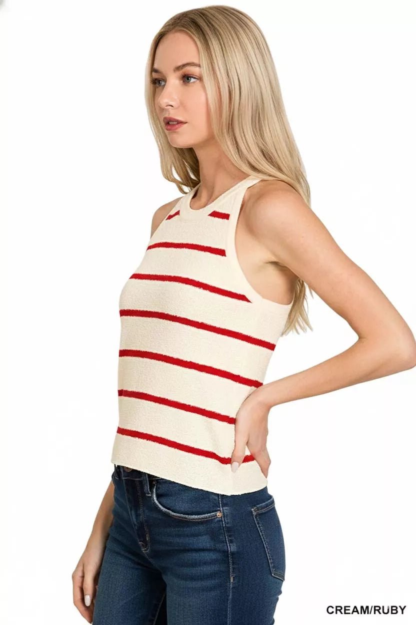 Zenana Stripe Sweater Tank Top - Bitsy Gypsy Boutique
