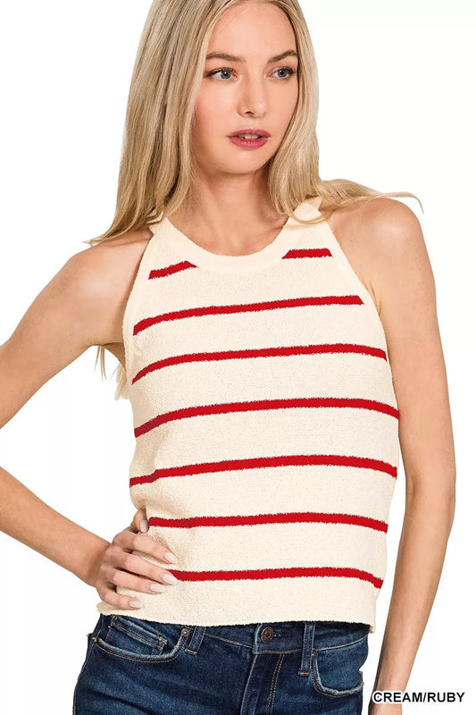 Zenana Stripe Sweater Tank Top - Bitsy Gypsy Boutique