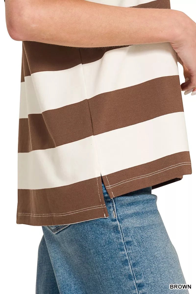 Zenana Striped Collared Polo Top - Bitsy Gypsy Boutique