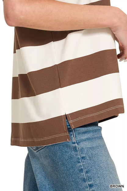 Zenana Striped Collared Polo Top - Bitsy Gypsy Boutique
