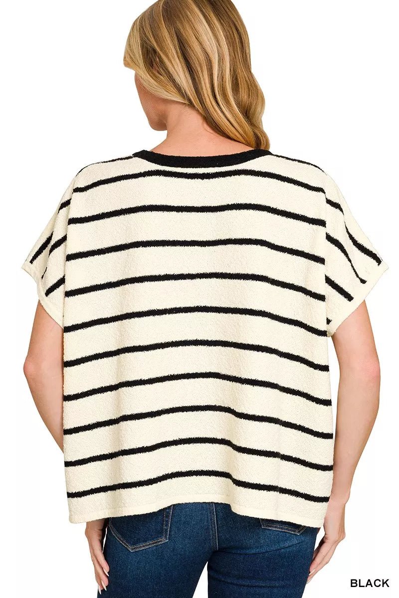 Zenana Striped Oversize Sweater Top - Bitsy Gypsy Boutique