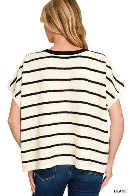 Zenana Striped Oversize Sweater Top - Bitsy Gypsy Boutique