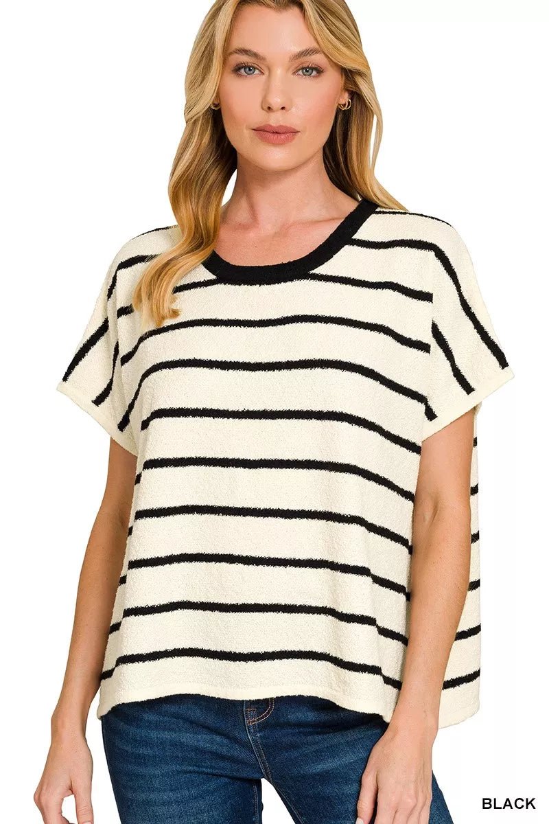 Zenana Striped Oversize Sweater Top - Bitsy Gypsy Boutique