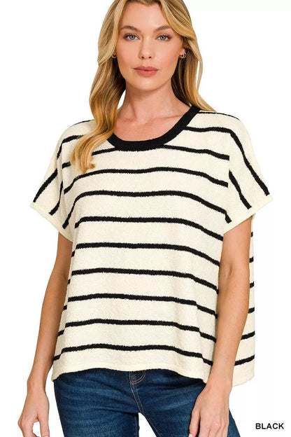 Zenana Striped Oversize Sweater Top - Bitsy Gypsy Boutique