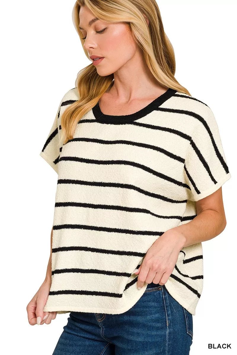 Zenana Striped Oversize Sweater Top - Bitsy Gypsy Boutique
