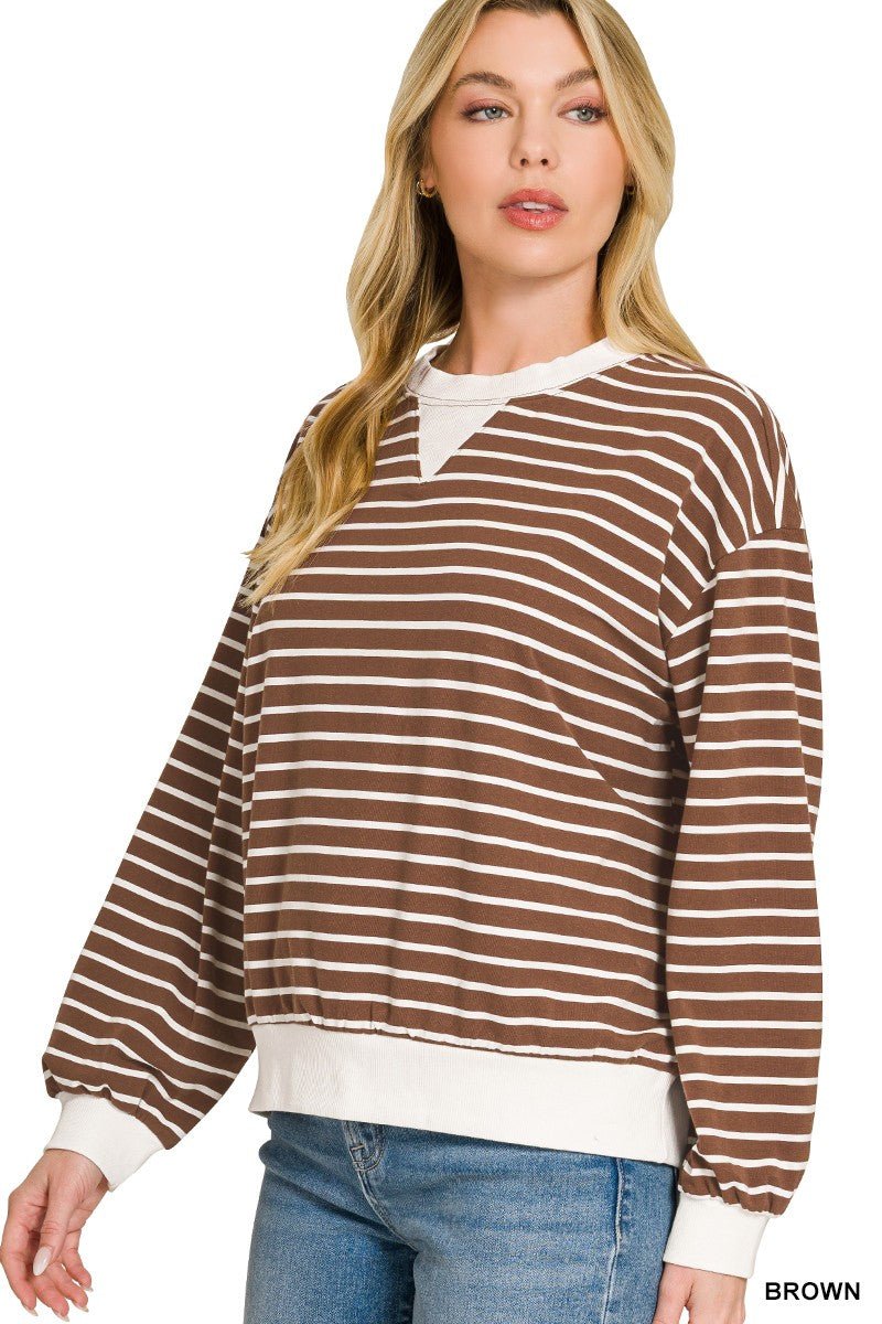 Zenana Striped Rib Banded Sweatshirt - Bitsy Gypsy Boutique