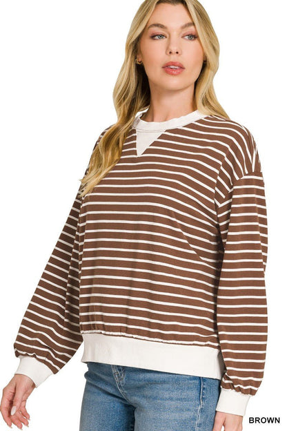 Zenana Striped Rib Banded Sweatshirt - Bitsy Gypsy Boutique