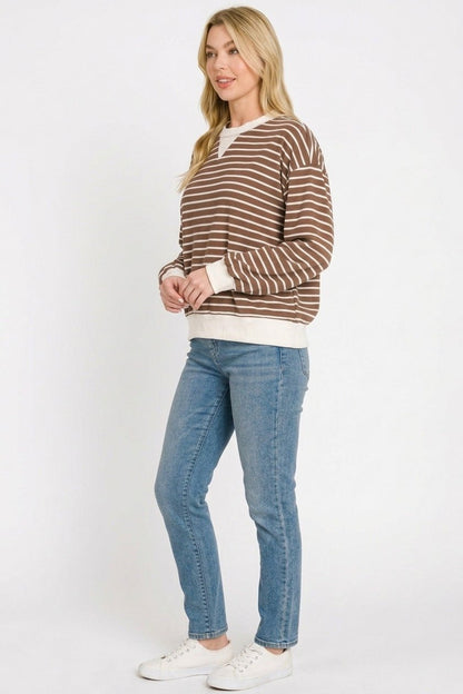 Zenana Striped Rib Banded Sweatshirt - Bitsy Gypsy Boutique