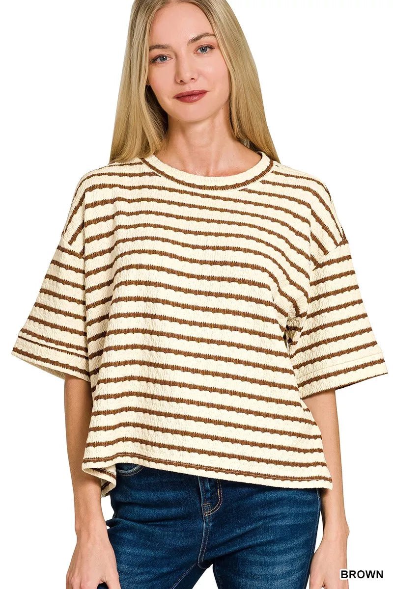 Zenana Striped Short Sleeve Tee & Shorts Set - Bitsy Gypsy Boutique