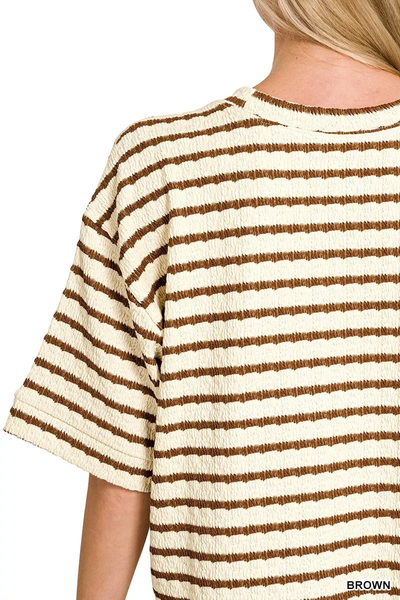 Zenana Striped Short Sleeve Tee & Shorts Set - Bitsy Gypsy Boutique