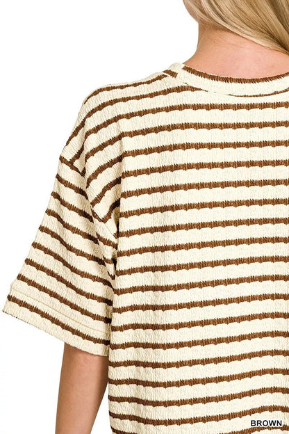 Zenana Striped Short Sleeve Tee & Shorts Set - Bitsy Gypsy Boutique