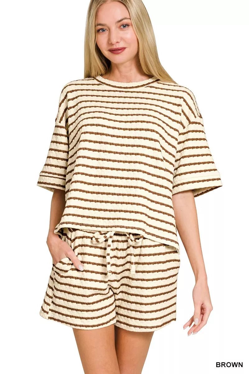 Zenana Striped Short Sleeve Tee & Shorts Set - Bitsy Gypsy Boutique