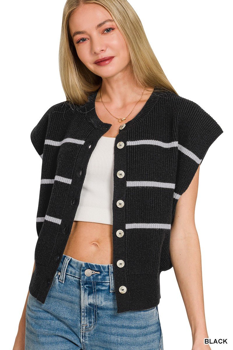 Zenana Striped Viscose Sweater Vest - Bitsy Gypsy Boutique