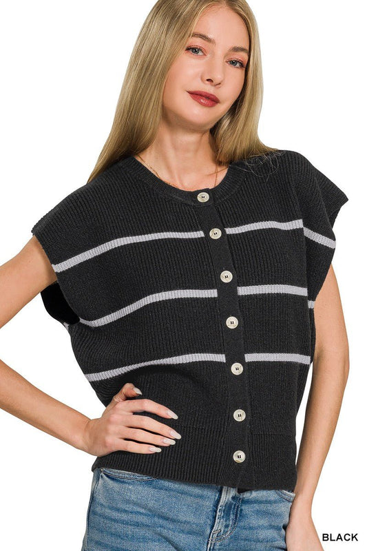 Zenana Striped Viscose Sweater Vest - Bitsy Gypsy Boutique